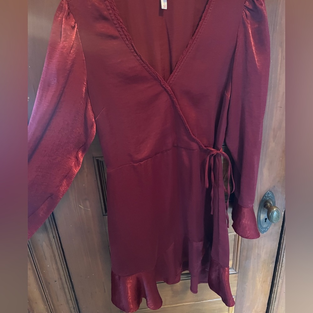 Red silky tie dress
